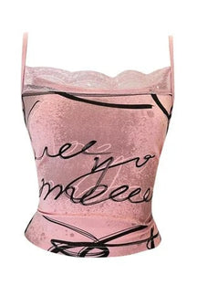 Pink backless lace camis tank top, elegant design.