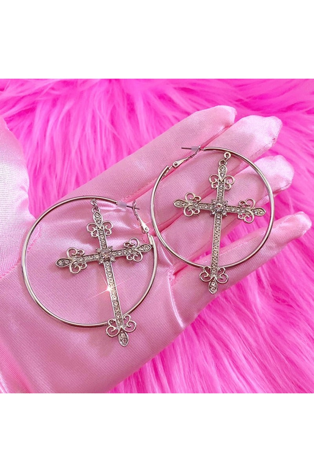 Baddie Crystal Cross Earrings