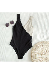 Stylish Baddie One Piece Swimsuit in Black Beige.