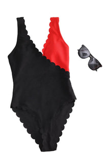 Stylish Black Red Baddie One Piece Swimsuit.