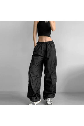 Black Baggy Lilac Parachute Pants: Stylish and versatile.