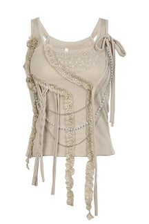 Stylish Ballet Core Halter Top in Khaki.