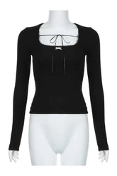 Black Bandage Round Collar Crop Top, stylish.