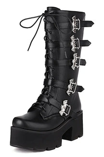 Alt Gothic Boots in PU Leather with bat buckle.