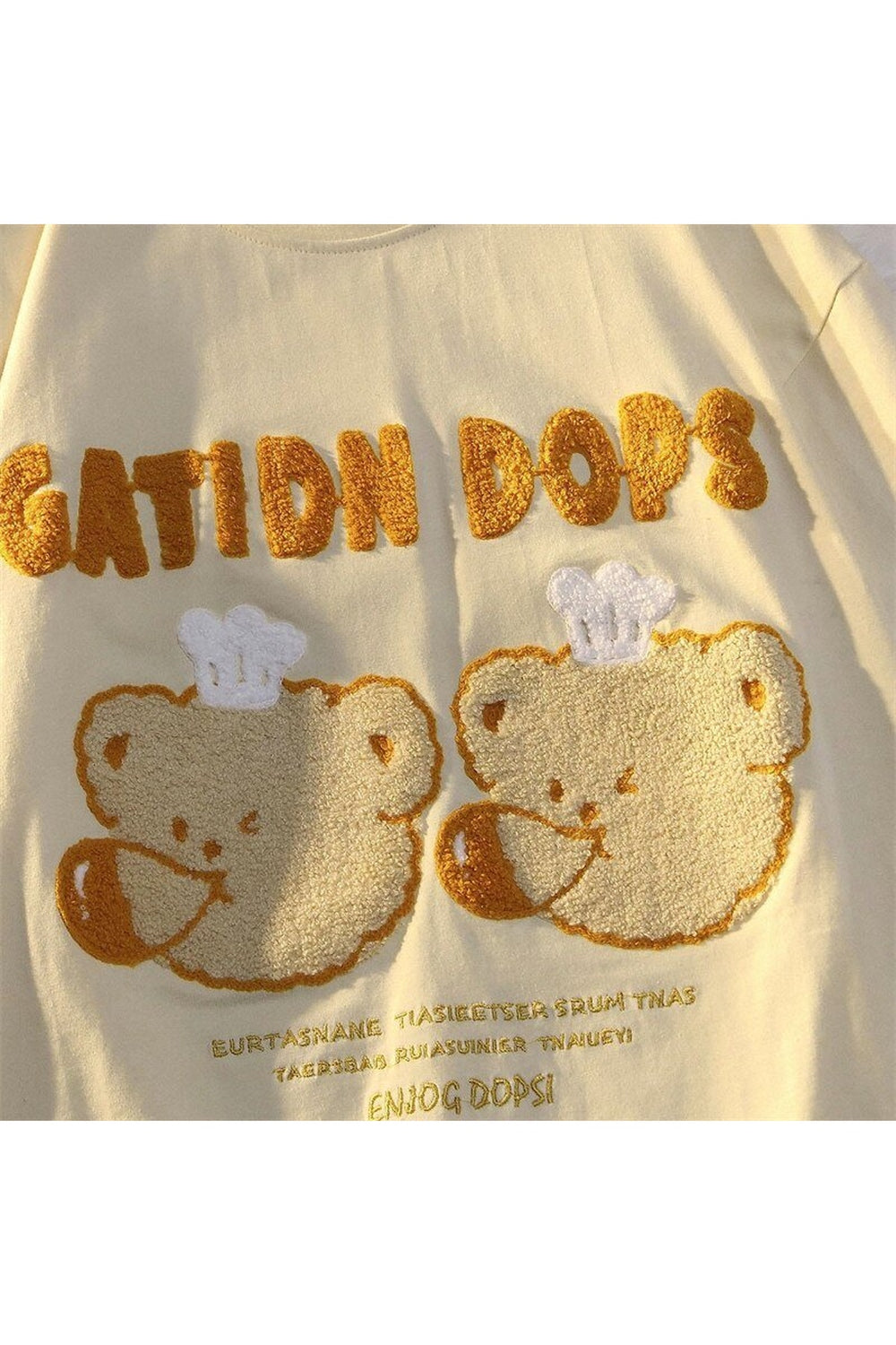 Cute Bear Embroidered Apricot Kawaii Summer T-Shirt.