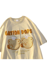 Cute Bear Embroidered Apricot Kawaii Summer T-Shirt.