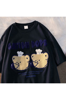 Cute black bear embroidered summer tee.