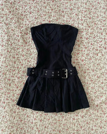 Black Belted Corset Mini Dress with elegance.