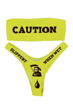 "Bikini "CAUTION" Variant A: Vibrant tropical design."