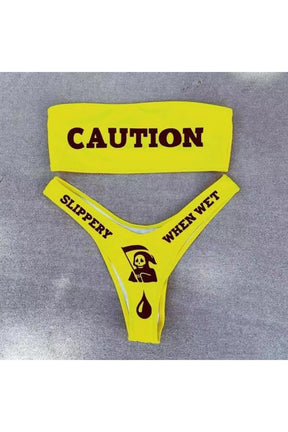 Bikini "CAUTION" in variant B, striking design.