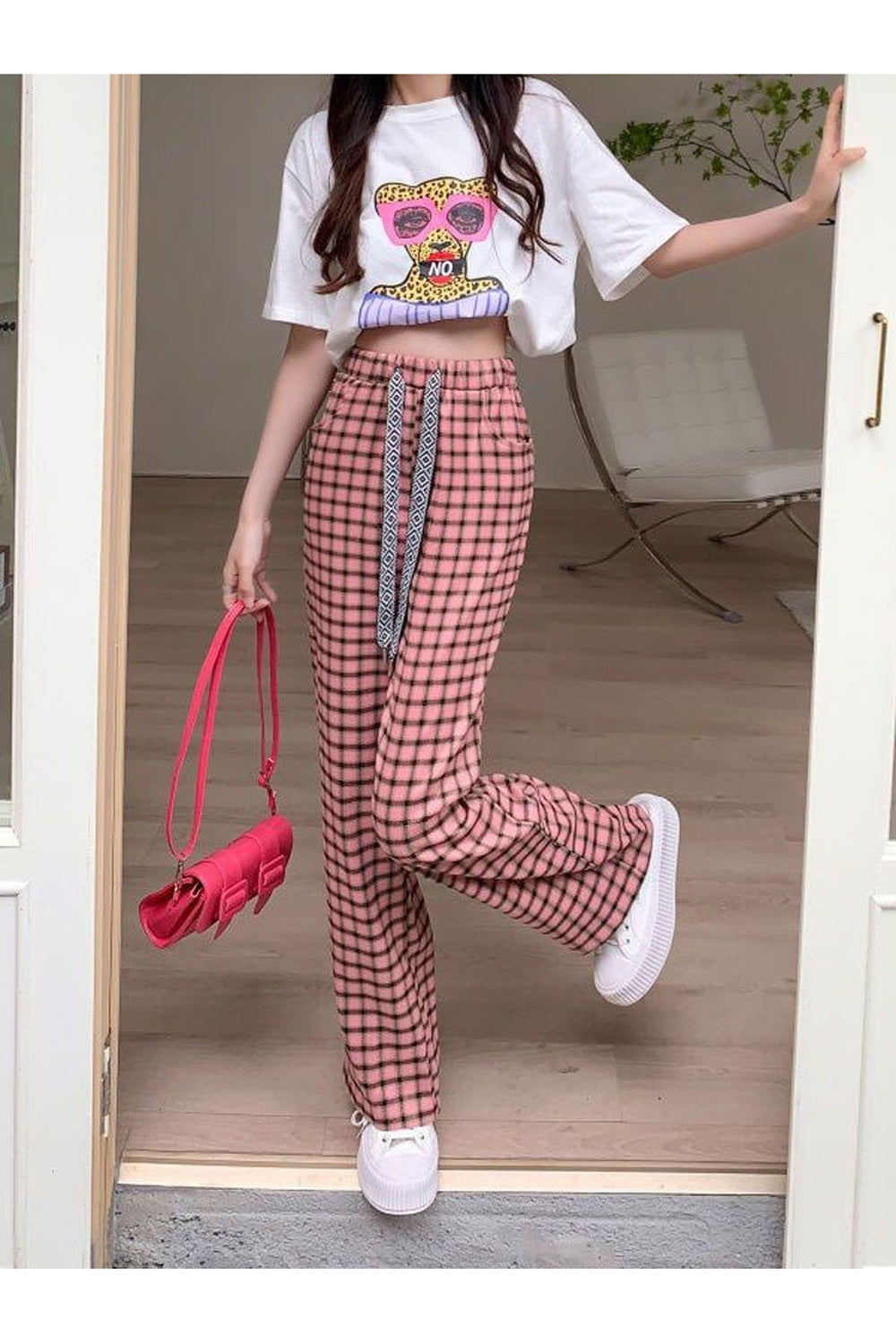 Black and Pink Plaid Pants