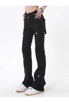 Black Gothic Flare Cargo Jeans