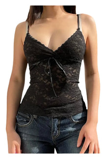 Stylish Black Lace Cami Crop Top in photo.