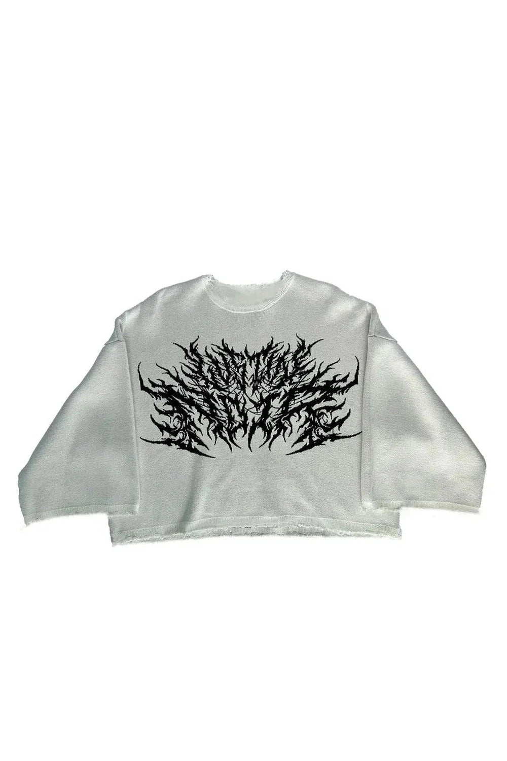 White variant of Black Metal Flame Graphic Sweater.