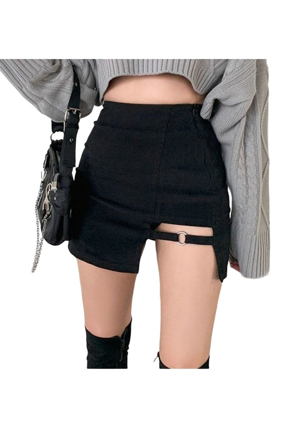 Gothic high waist black mini skirt.