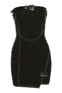 Elegant black bodycon dress for mysterious allure.