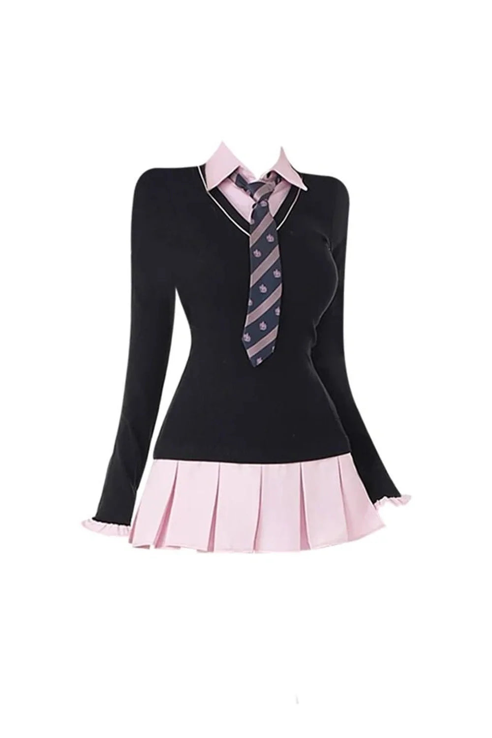 Black Pink Preppy Dress in stunning Black variant.