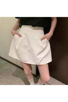 Black White Puffy A-Line Skirt in White, elegant silhouette.