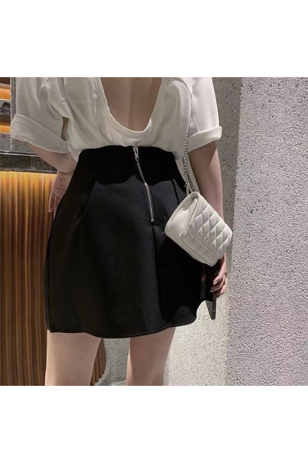 Black White Puffy A-Line Skirt