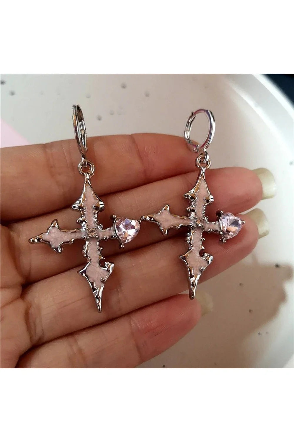 Bloodstone Gothic Cross Earrings