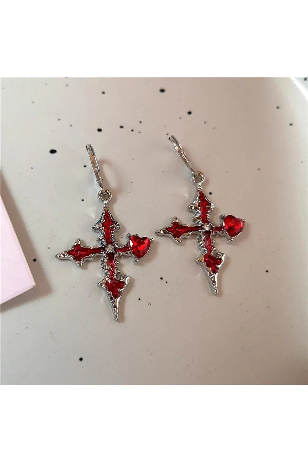 Bloodstone Gothic Cross Earrings variant 1, intricate design.