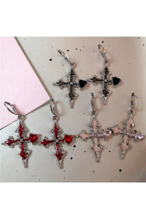 Bloodstone Gothic Cross Earrings