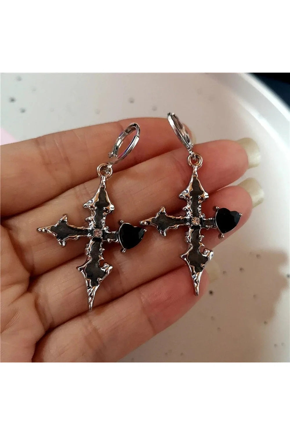 Bloodstone Gothic Cross Earrings