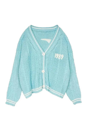 Fall Blue Bird Embroidery Cardigan