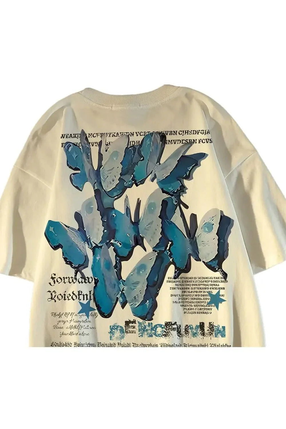 Black variant of Blue Butterfly Graphic T-Shirt featuring butterflies.