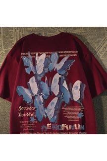 Red variant of Blue Butterfly Graphic T-Shirt featuring butterflies.