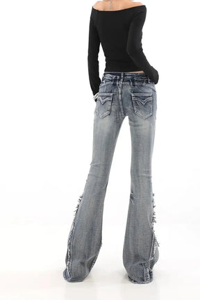 Fall Blue Denim Bell Bottom Jeans