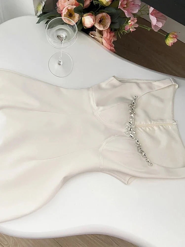 Blush Crystal-Trim A-Line Dress