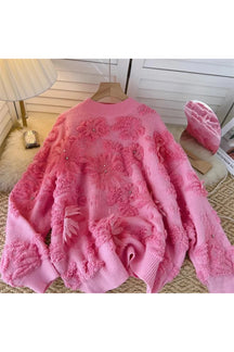 Stylish Fall Blush Petal Textured Sweater in Pink.