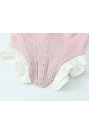 Blush Ruffle Sweetheart Corset in picture, elegant design.