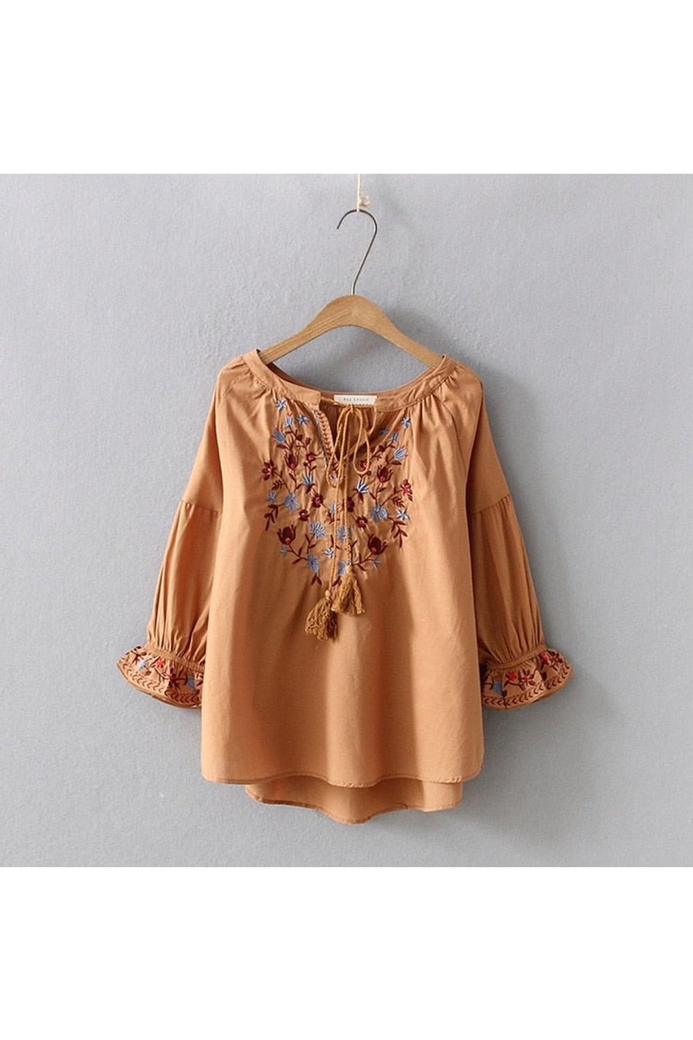 Bohemian Flare Sleeve Blouse in Champagne, elegant design.