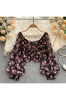 Black Bohemian Floral Blouse - Elegant and stylish.