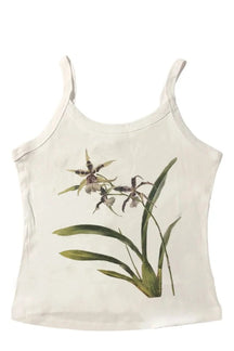 Botanical Bloom Tank Top in White featuring floral motif.