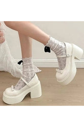 Stylish white Bow Charm Mary Janes Shoes.