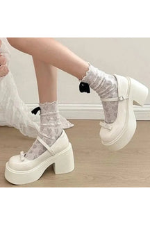 Stylish white Bow Charm Mary Janes Shoes.