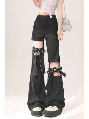 Stylish black bow-tied cutout layered pants.