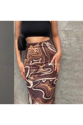 Brown Paisley Print Midi Skirt