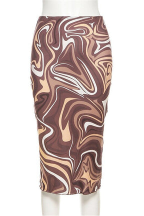 Stylish Brown Paisley Auburn Midi Skirt.