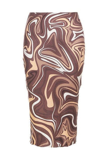 Stylish Brown Paisley Auburn Midi Skirt.