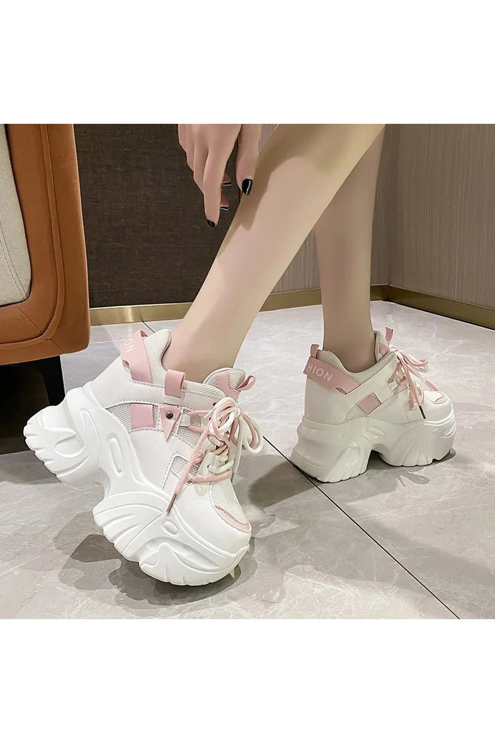 White Bubblegum Chunky Platform Sneakers with Bold Design.