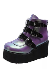 Stylish PURPLE Buckle Ankle Goth Boots with flair.