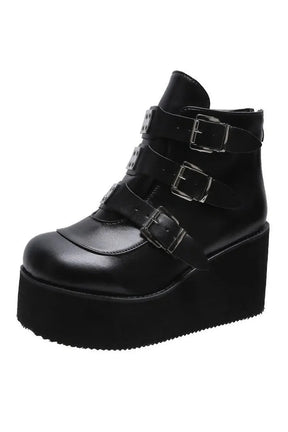 Stylish black Buckle Ankle Goth Boots for edgy look.