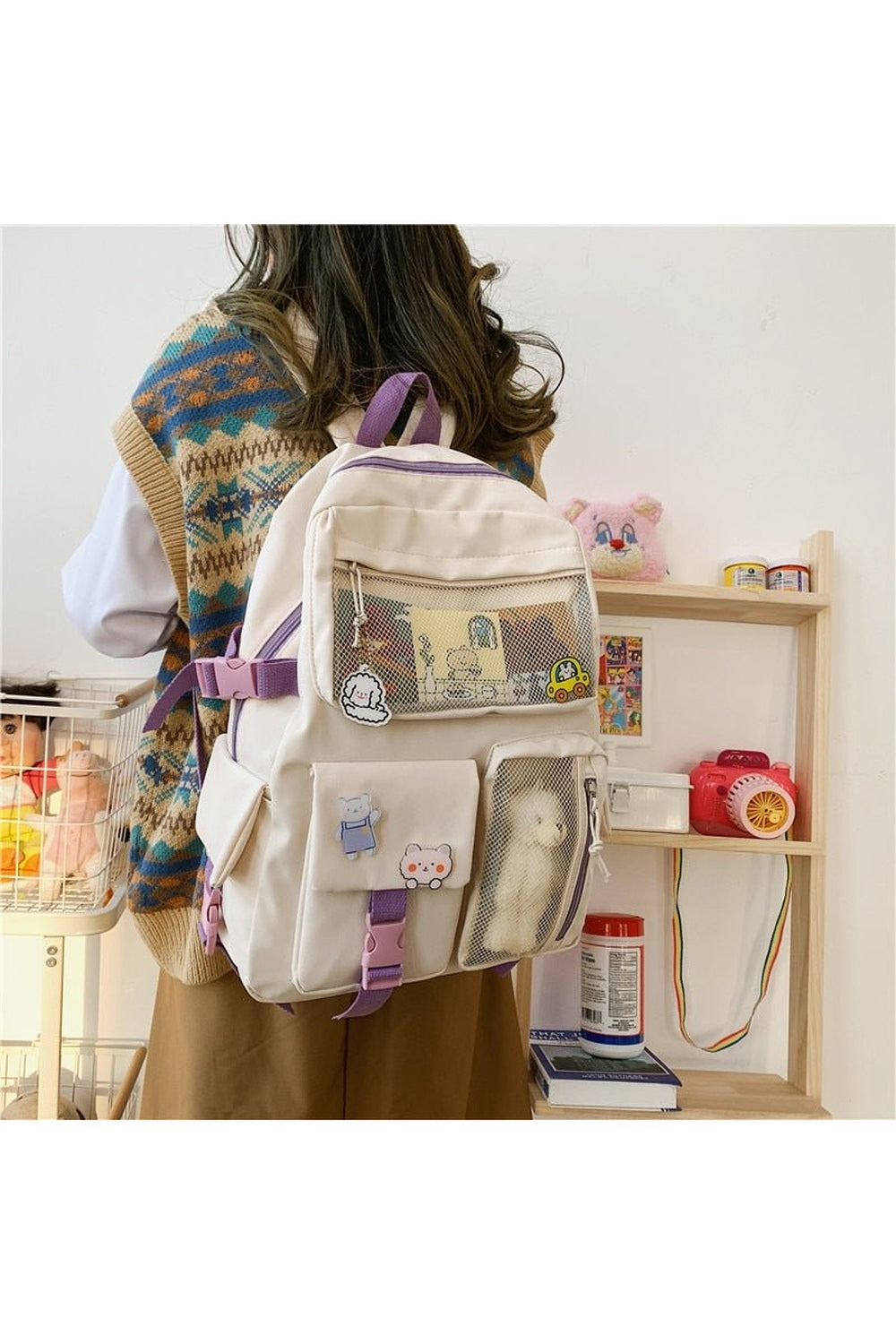 Buckle Badge Pastel Color Backpack