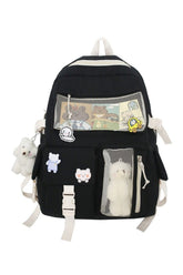 Black Buckle Badge Pastel Color Backpack, stylish.