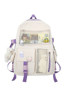 White Buckle Badge Pastel Color Backpack for school.