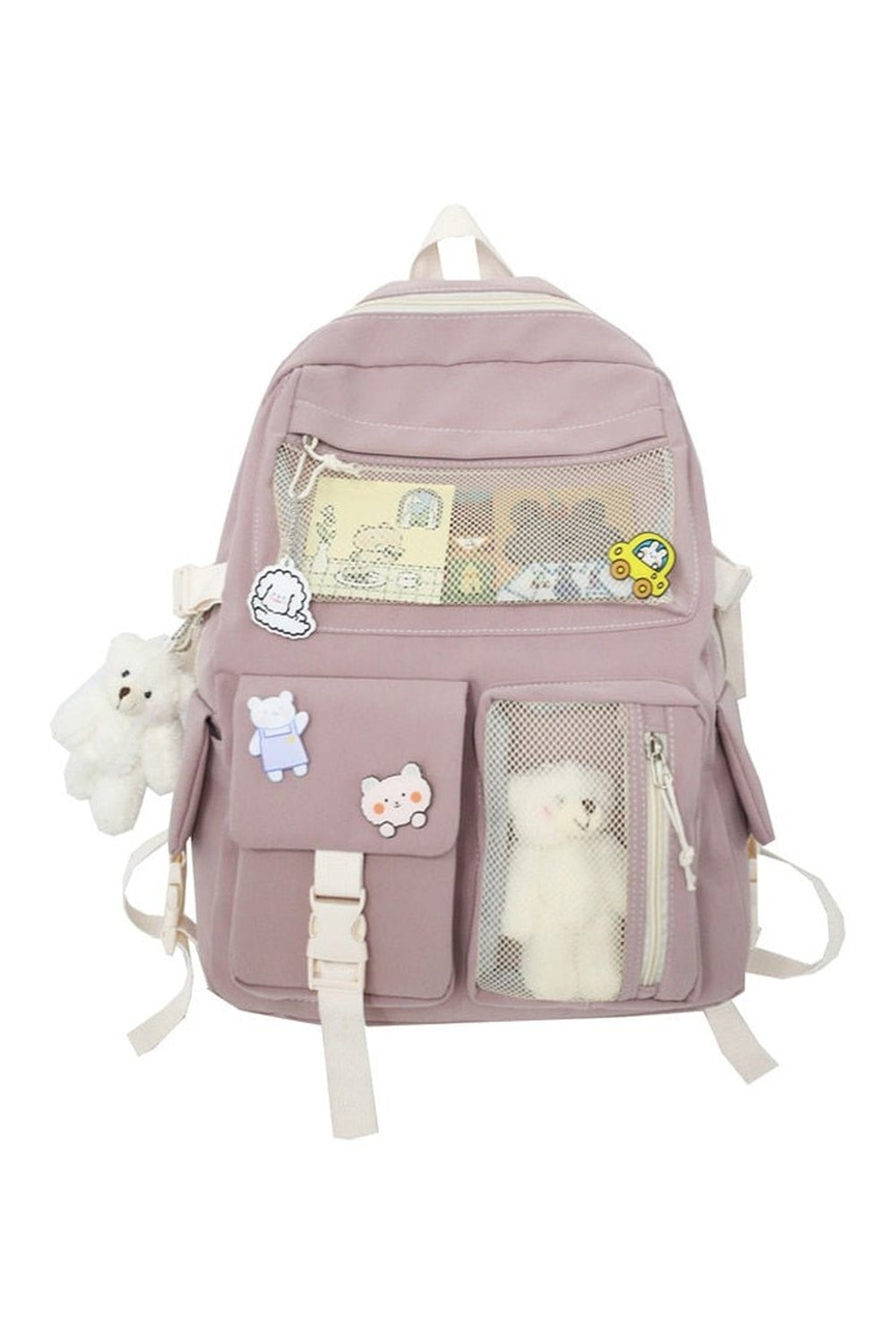 Pastel Pink Backpack with Buckle Badge Accent.